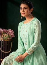 Viscous Bemberg Georgette Salwar Suit in Blue Colour